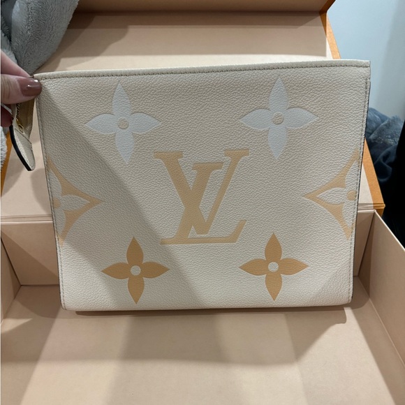 LOUIS VUITTON Creme Monogram Empreinte Leather Pool Poche Toilette 26 Pouch - Picture 2 of 7